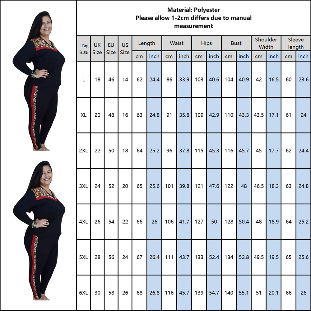 6XL Plus Size Two Piece Set Women Leopard Printed T-Shirts And Pants Casual Long Sleeve Tracksuit Female V-Neck Tees Tops D30 201119