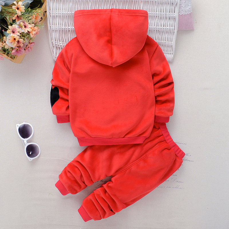 Spring Autumn Baby Girl Clothing Set Kids Tracksuit Plus velvet Hooded Printed T-shirt+Casual Pants 2PCS Children Clothes SuitX1019