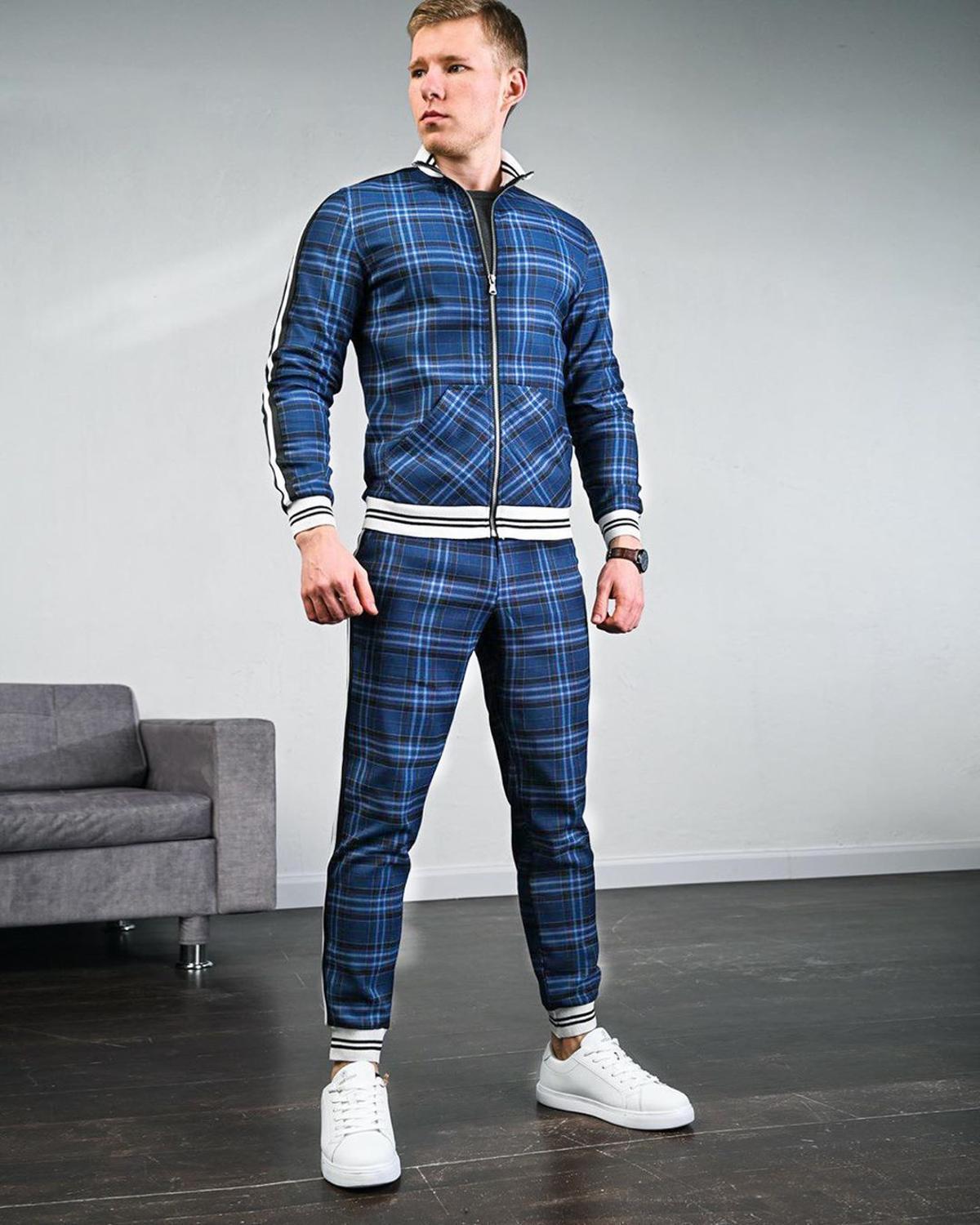 New Fashion Jackets Men Tracksuit Sets Colorful Plaid Casual Zipper Autumn male Sweatshirt Pocket 201008