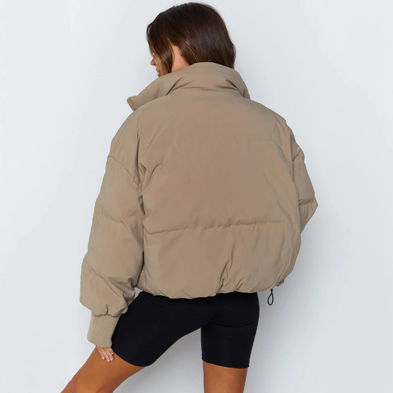 New autumn and winter fashion sports cotton padded coat women loose solid color stand collar long sleeve cotton padded jacket 201019