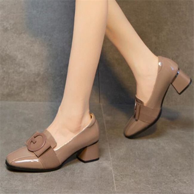 Spring Autumn Women Pumps Patent Leather Dress Shoes Square Toe High Heels Boat Shoes Square Toe Ladies Shoe Zapatos Muje