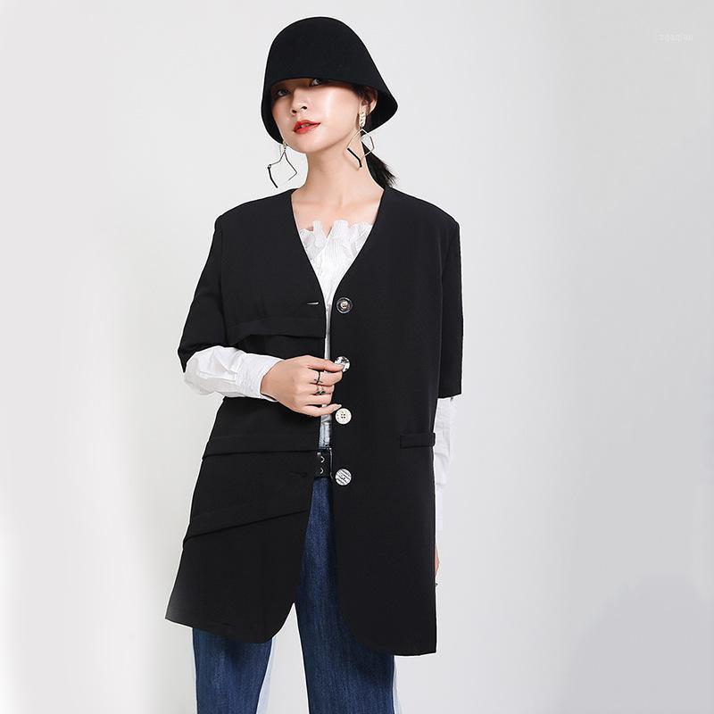 MSXU 2020 Early Autumn Women's Clothing Irregular Misplaced Button Short-sleeved Jacket1, Black
MSXU 2020 Early Autumn Women's Clothing Irregular Misplaced Button Short-sleeved Jacket1, Black