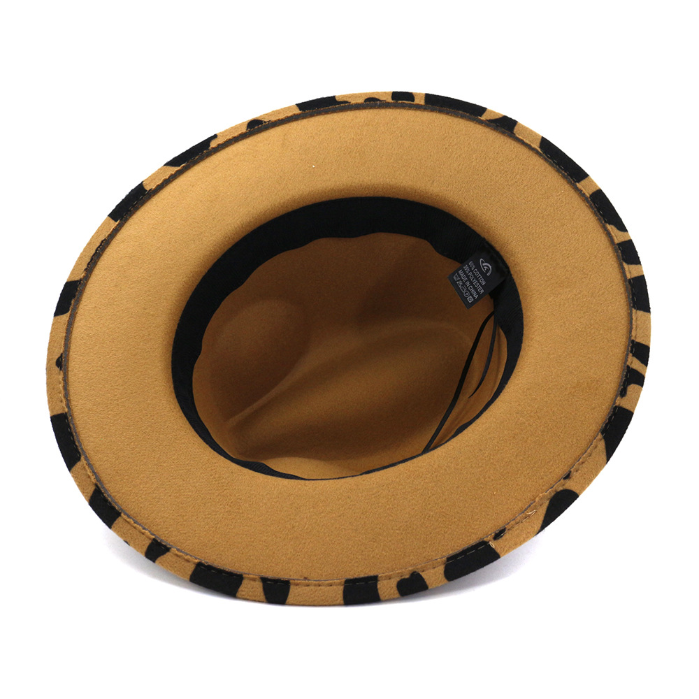 European US British Style Cow Print Jazz Felt Hat Faux Wool Fedora Hats Women Men Wide Brim Panama Party Formal Hat