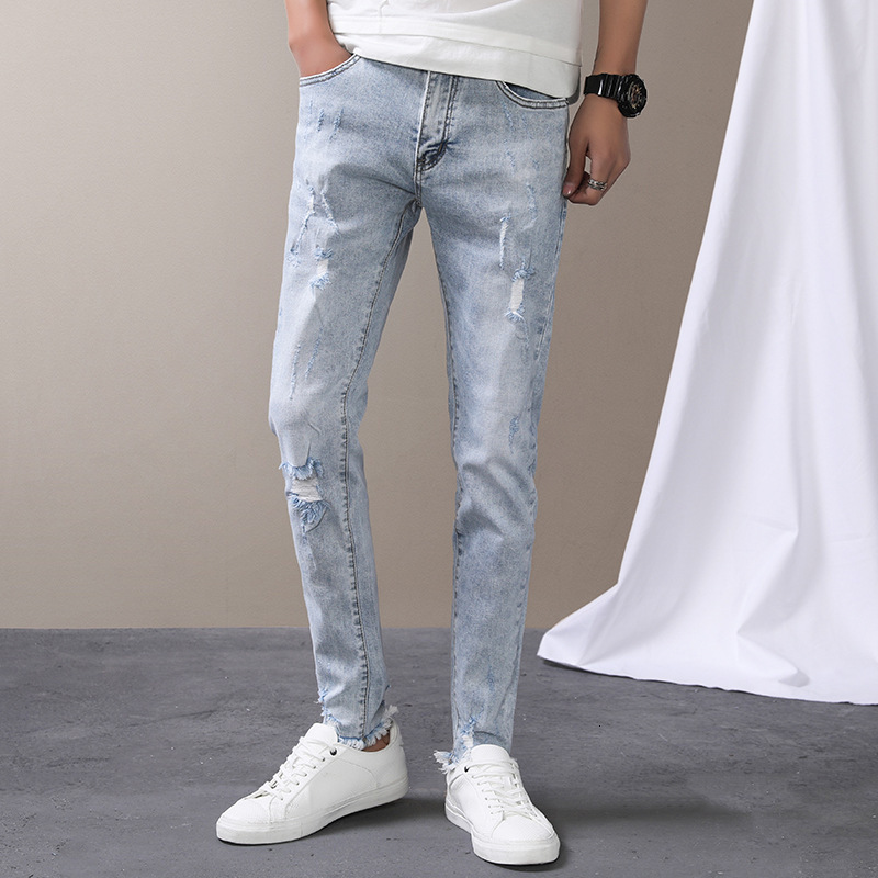 2021 New Arrival High-quality Autumn Classic Fashions Tearing Men's Brim Pants, Spring Skinny Male Jeans Size 28-36 0LV5, Blue wathet
2021 New Arrival High-quality Autumn Classic Fashions Tearing Men's Brim Pants, Spring Skinny Male Jeans Size 28-36 0LV5, Blue wathet