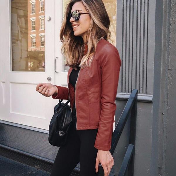 Women Leather Streetwear Motorcycle Zipper Classic Woman Jackets Autumn Plus Size Basic Rock Female Short Jacket Coat B3