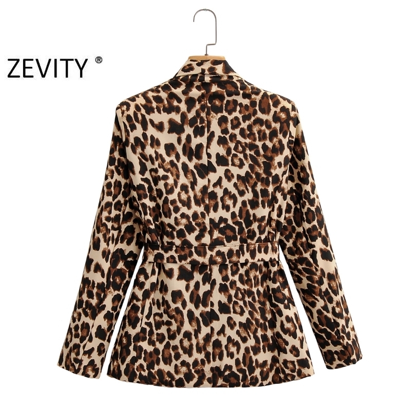Zevity New women vintage leopard print blazer notched collar office ladies bow sashes causal stylish outwear suit coat tops C539 201114