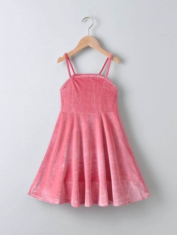 Girls Solid Velvet Cami Dress SHE