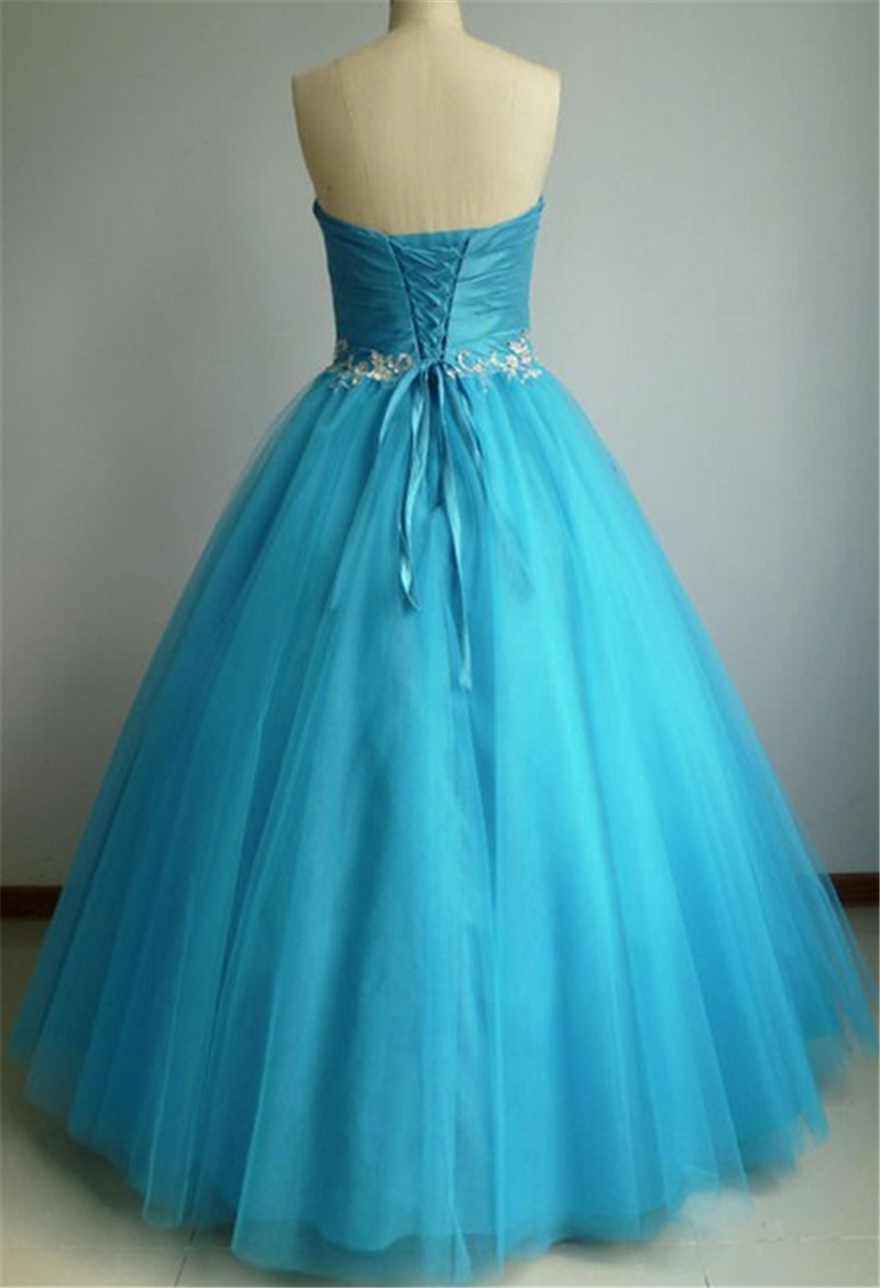 Ball Gown Blue Quinceanera Dresses 2020 Tulle Appliques Sweet 16 Long Evening Party Prom Gown Vestidos De 15 Anos