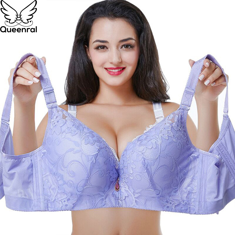Queenral Push Up Bras For Women Underwear Lingerie BH Bralette Large Size 34-50 ABCDE Cup Sexy Lace Flora Brassiere Femlae Bras 201014