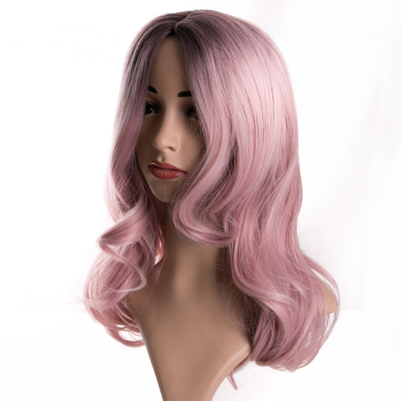 Fashion Long Wave Synthetic Pink Ombre Hight temperature Hair wig