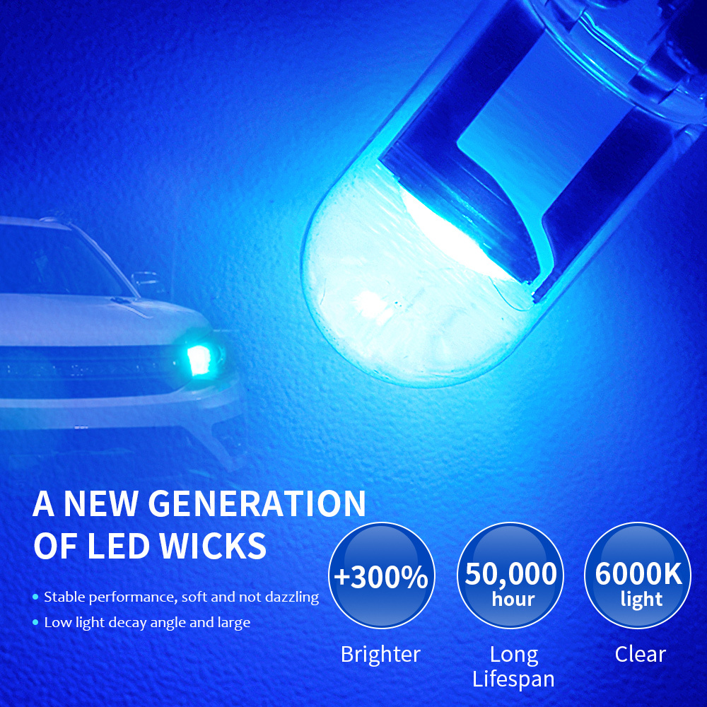 10pcs Car LED T10 W5W COB Reading Dome Lamp 168 194 192 Marker Light Wedge Lights License Plate Bulbs 6000K 12V White Red Blue