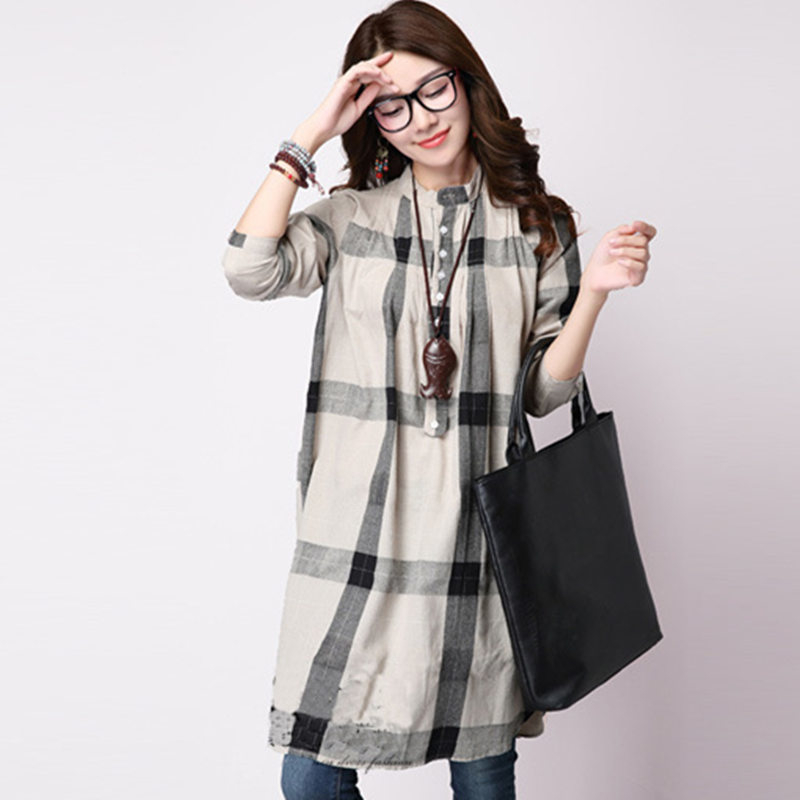 New fashion Women Shirt Dress Lady Loose Vintage Blouse Tops female Long Sleeve Casual Beach Dress Vestidos T200319