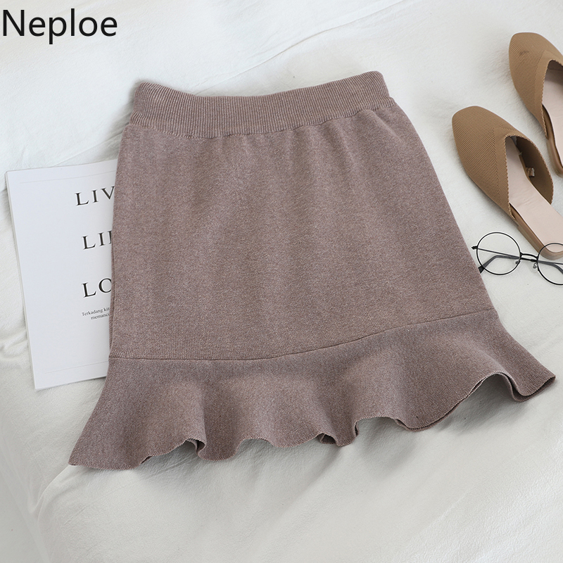 Neploe Fashion 2 Pcs Women Set O Neck Pullover Off Shouder Knit Sweater High Waist Hip Skirt Solid Autumn Winter Chandal 48296