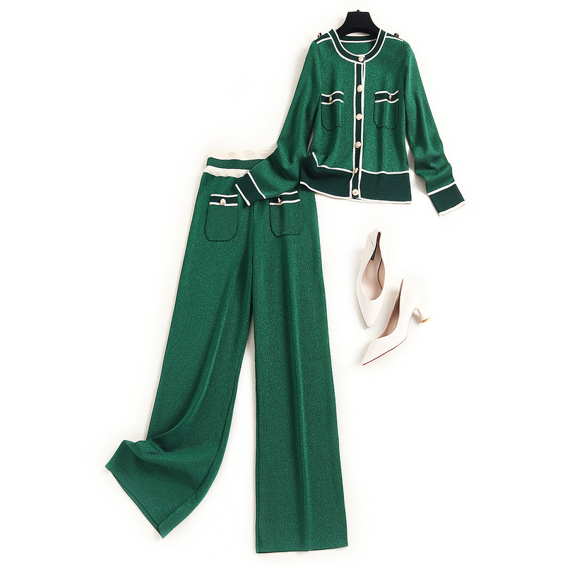2020 Fall Winter Long Sleeve Round Neck Green Knitted Panelled Cardigans Sweater + Pockets Long Pants Two Piece Suits 2 Pieces Set OO3015809
2020 Fall Winter Long Sleeve Round Neck Green Knitted Panelled Cardigans Sweater + Pockets Long Pants Two Piece Suits 2 Pieces Set OO3015809