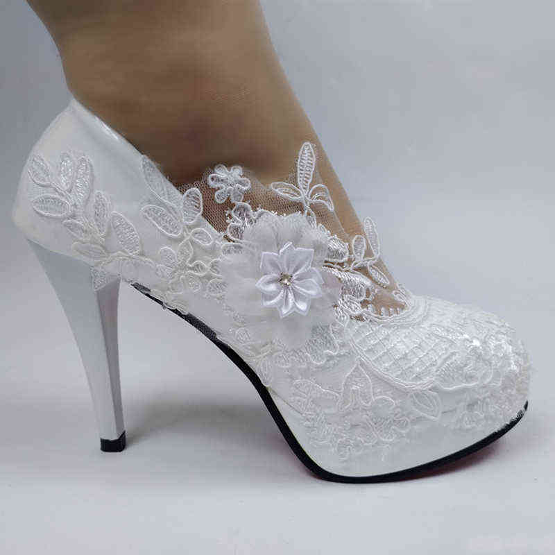 BaoYaFang White Flower Pumps arrival womens wedding shoes Bride High heels platform shoes for woman ladies party dress shoes 220114