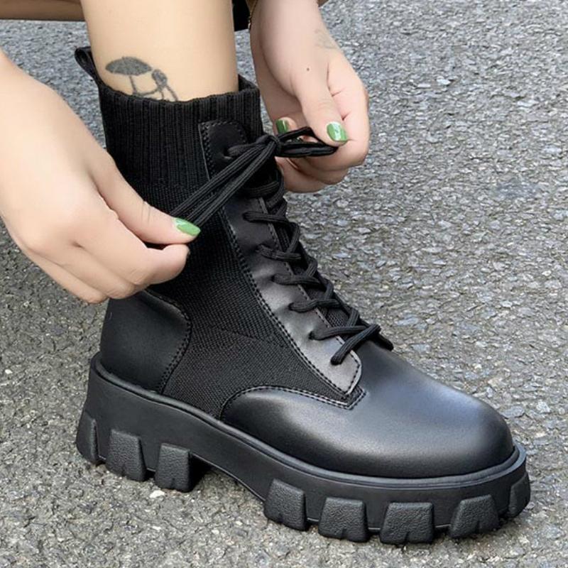 Fashion Black Women Ankle Boots Pu Leather Stretch Fabric Shaft Platform Chunky Heel Patchwork Casual Ladies Shoes Female, Darkblack
Fashion Black Women Ankle Boots Pu Leather Stretch Fabric Shaft Platform Chunky Heel Patchwork Casual Ladies Shoes Female, Darkblack