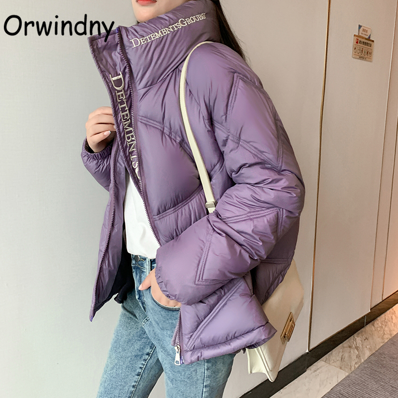 Orwindny Women Winter Jacket A-Line Warm Parkas Loose Padded Clothing Letter Stylish Winter Coat Female High Street Clothing 201019