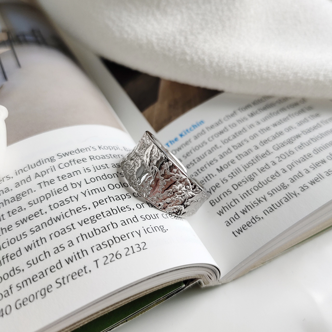 New minimalism 925 sterling silver handmade jewelry irregualar texture designer adjustable rings open rings Rhodium plating gift for women