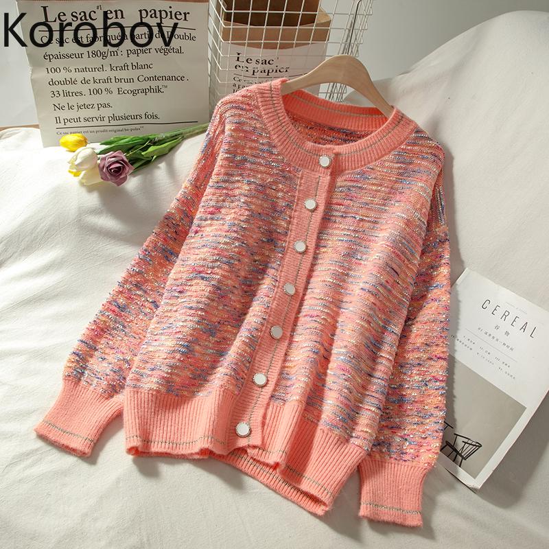 Korobov Colorful Striped Women Cardigans Korean O Neck Long Sleeve Single Breasted Sweaters Autumn Winter Outwear Sueter Mujer, Pink
Korobov Colorful Striped Women Cardigans Korean O Neck Long Sleeve Single Breasted Sweaters Autumn Winter Outwear Sueter Mujer, Pink