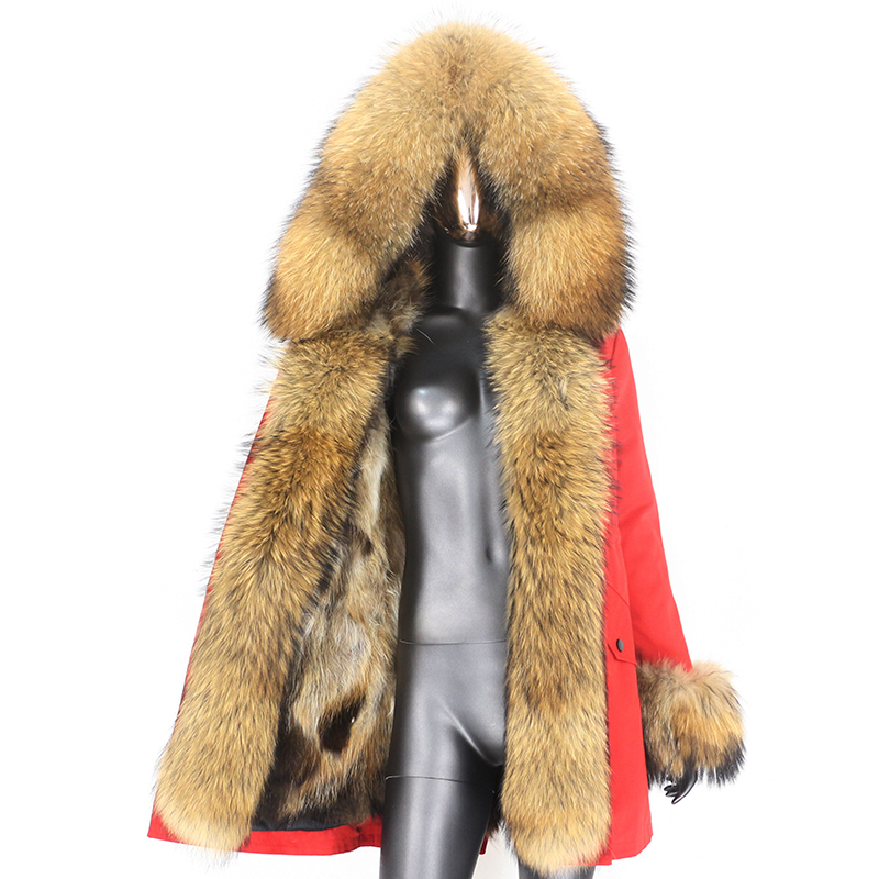 BLUENESSFAIR Long Waterproof Parka Winter Jacket Women Real Fur Coat Natural Raccoon Fox Fur Outerwear Streetwear Removable 210204