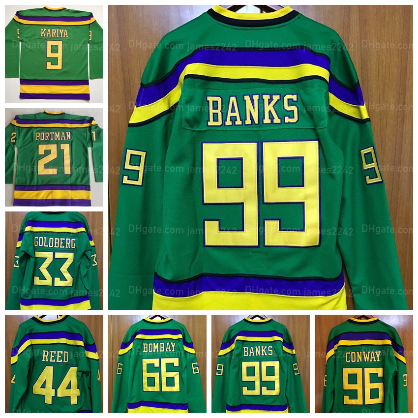 Mighty Ducks Jersey 96 Charlie Conway 99 Adam Banks 66 Gordon Bombay 33 Goldber 9 Paul Kariya Hockey Jerseys Mens Movie Stitched Green, Black;red
Mighty Ducks Jersey 96 Charlie Conway 99 Adam Banks 66 Gordon Bombay 33 Goldber 9 Paul Kariya Hockey Jerseys Mens Movie Stitched Green, Black;red