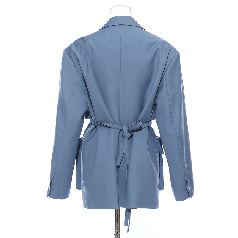 EWQ Autumn Casual Women Blazer Notched Collar Long Sleeve Lace Up Patchwork Pockets Female Jacket Fashion Clothes 201114