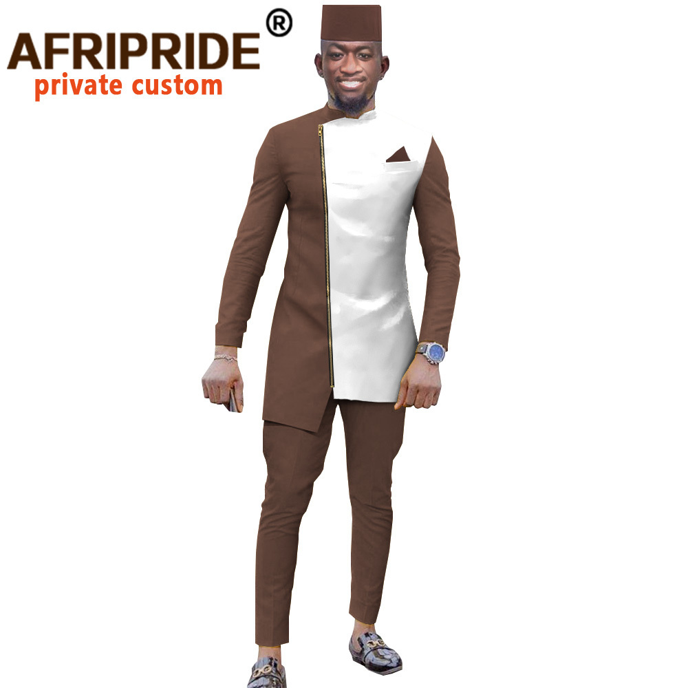 African Dashiki Top Pant Hat Set 3 Piece Outfit Men Clothes Streetwear African Suit Men Africa Clothing Formal Attire A039 201109