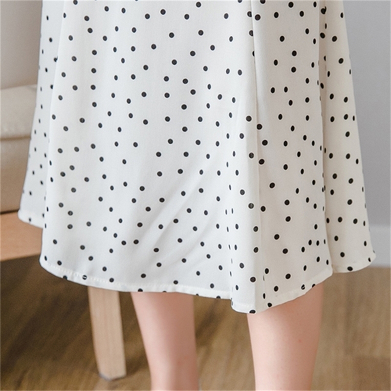 Spring Summer Black Polka Dots Chiffon Skirt Korean Style Women High Waist Mermaid Skirt Elegant Midi Skirt 201110