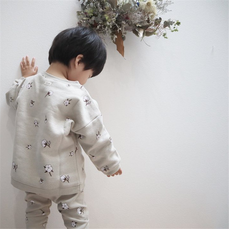 Kids Floral Pattern Sweatshirts Pants Fashion Winter Boys Clothes Sets Baby Girls Organiczoo Brand Design Toddler Girl OutfitsX1019