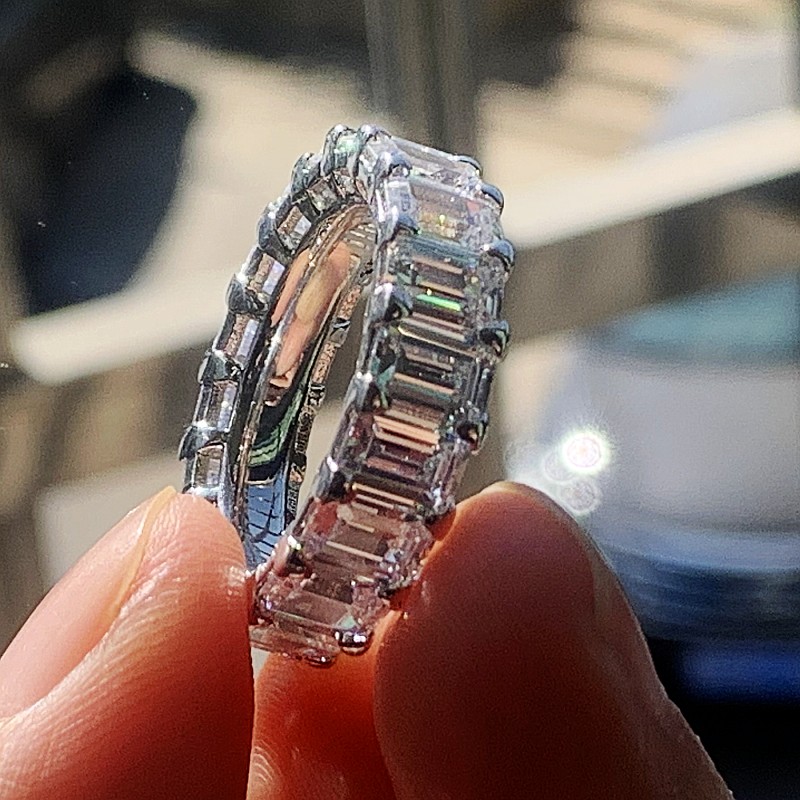 Size 5-10 Couple Rings Luxury Jewelry 925 Sterling Silver Emerald Cut White Topaz CZ Diamond Eternity Women Wedding Bridal Ring Set Gift