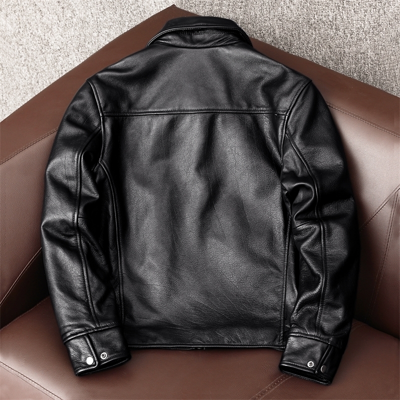 YR black cowhide jacketMen100% genuine leather coatDad's leather Jacketplus size leather clothes 201128