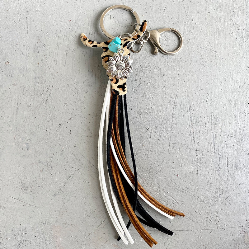 Western Cow shape sunflower key geometry shape leather tassel hoard restoring individuality jewelry by hand