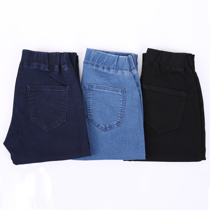 LEIJIJEANS Spring And Summer Plus Size Mid Elastic Waist Stretch Ankle length mom Jeans for Women Skinny Pants Capris Jeans 201029
