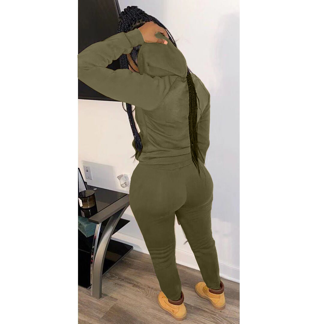 Fashion women's autumn and winter new leisure hooded sweater sports suit two-piece suit