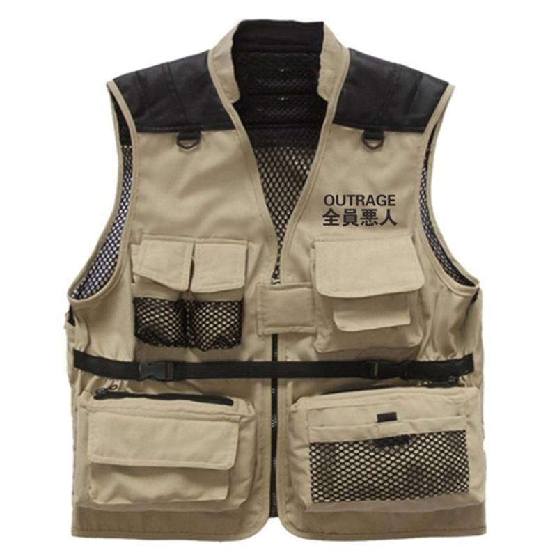 Men's Vests Men Coat Sleeveless Jacket Casual Chinese Character Vest High Street Pockets Cargo Waistcoat Zipper Jacket1