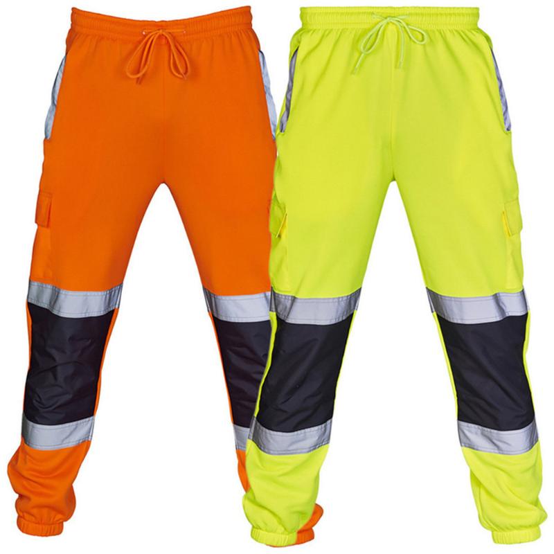 Casual Sanitation Worker Men Reflective Strips Trousers Fleece Pants Men Reflective Strips Trousers Fleece Pants, Black