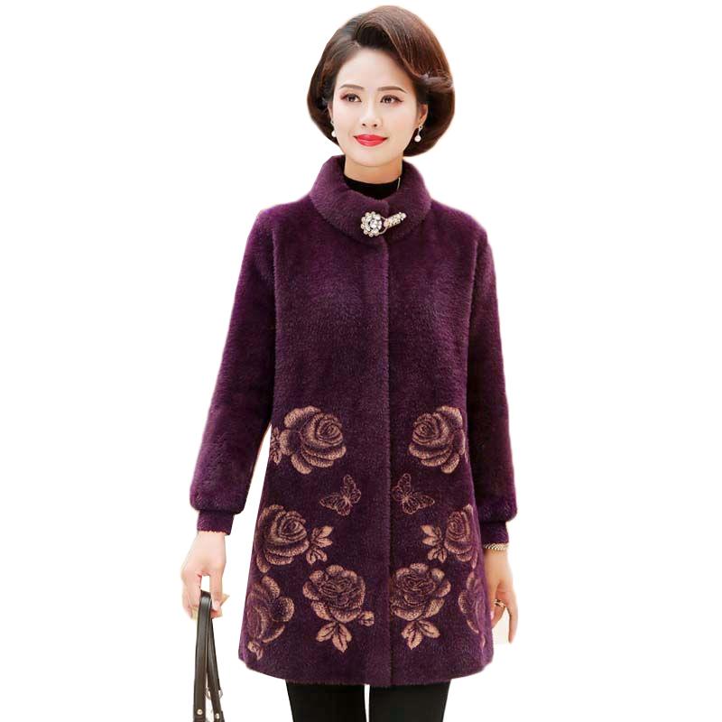 Fall Winter Jacket Women Imitation Mink Velvet Coat New Long Sleeved Print Mid Long Outerwear Plus Size Middle-aged Female Coat, Red 
Fall Winter Jacket Women Imitation Mink Velvet Coat New Long Sleeved Print Mid Long Outerwear Plus Size Middle-aged Female Coat, Red