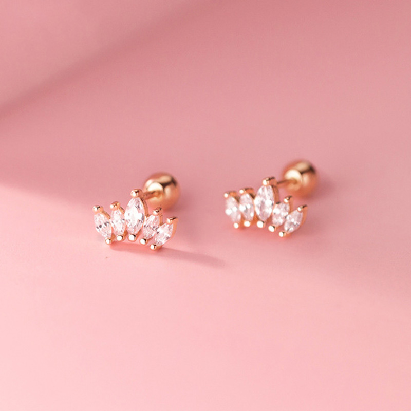 Real 925 Sterling Silver Crown Screw Beads Stud Earrings For Women Children Baby Girls Minimalist Jewelry