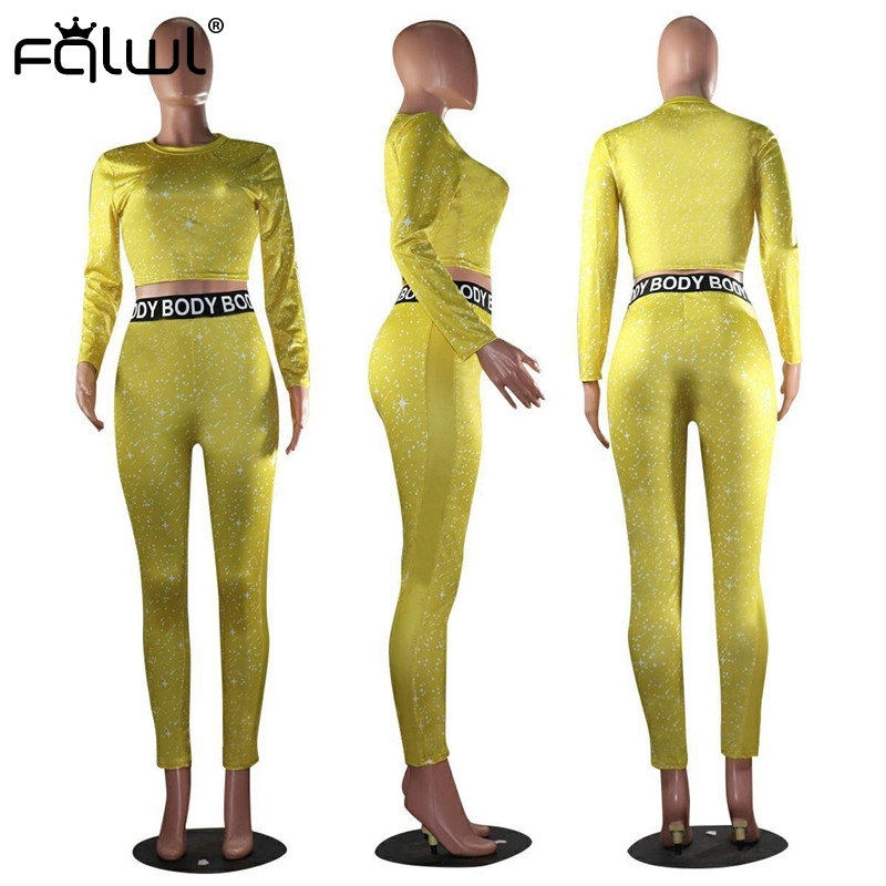 FQLWL Star Print Autumn Two 2 Piece Set Women Outfits Long Sleeve Crop Top Leggings Women Matching Sets Ladies Tracksuit Female 201007