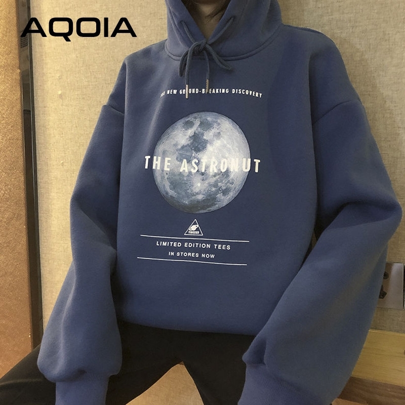 Streetwear Earth printing Loose womens Hoodies Sweatshirt oversize Women sweatshirt Autumn INS Fashion Female Hoodies 201102