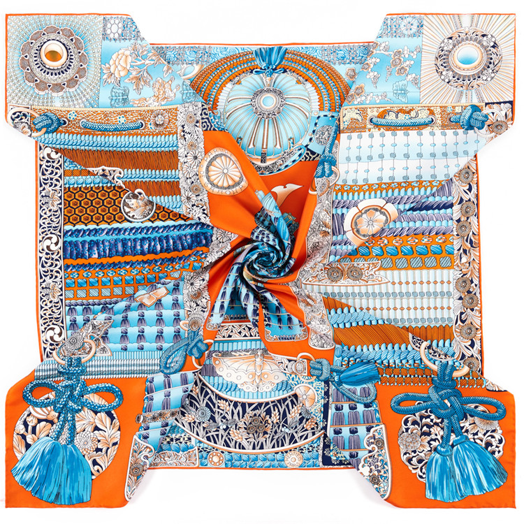 Manual Hand Rolled Twill Silk Scarf Women Palace Tassel Square Scarves Echarpes Foulards Femme Wrap Bandana Hijab 90CM*90CM