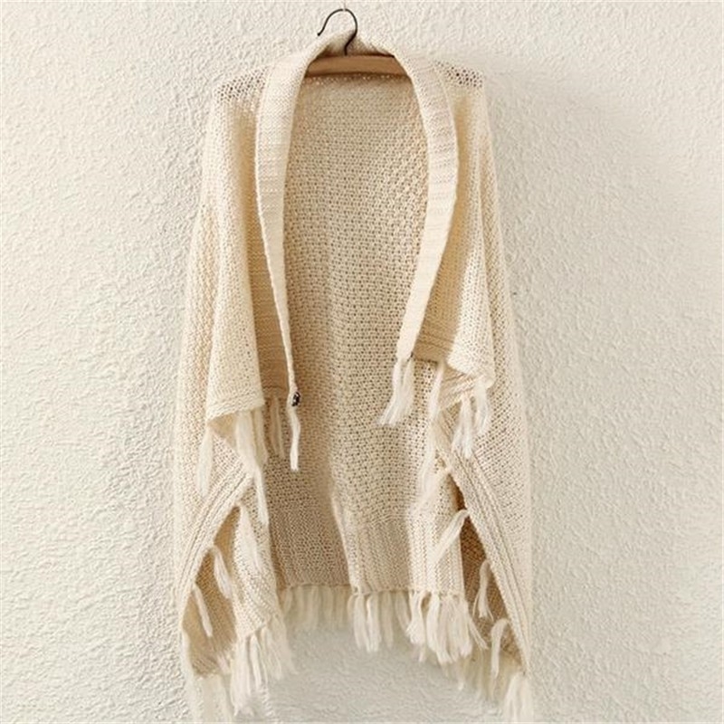 Neploe New Korean Cardigans Tops Women Casual Loose Irregular Tassel Cape Poncho Plus Size Pull Femme Shawl Knitted Sweater 201030