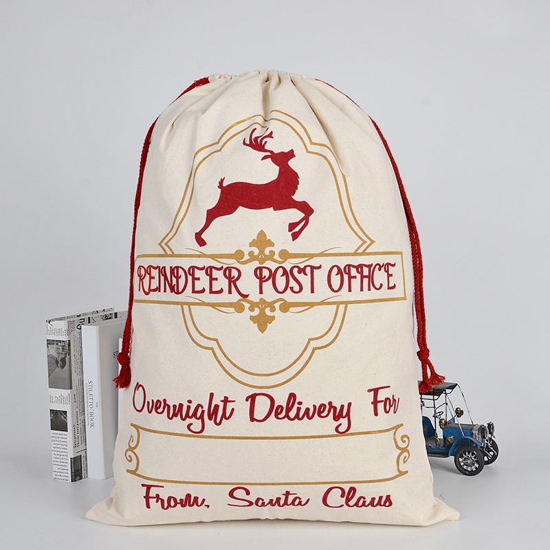 Christmas Gift Bags Heavy Canvas Santa Sacks Drawstring Bags With Reindeers for Kids sticker