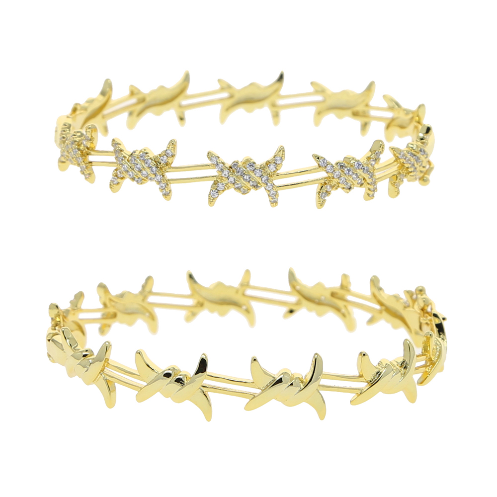 Fashion 2024 New Women Jewelry Micro Pave Clear Cubic Zirconia CZ Barbed Wire Bangle Bracelet High Quality Wholesale