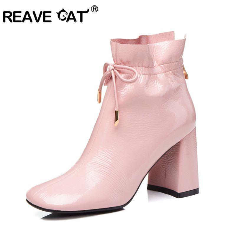 REAVE CAT Ankle boots Lace up Block Squre Mid Thick heel Square toe Patent leather Big Size US10 Dress Spring Black Pink A1436
REAVE CAT Ankle boots Lace up Block Squre Mid Thick heel Square toe Patent leather Big Size US10 Dress Spring Black Pink A1436