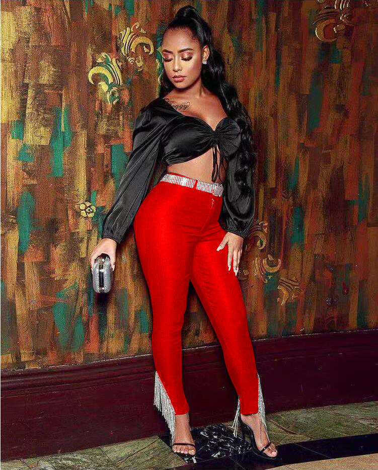 4 Color Top Quality Pencil Women Pants Crystal Tassel Rayon Knitted Sexy&Club Bandage Pants Vintage Party Pant 201109, Black
4 Color Top Quality Pencil Women Pants Crystal Tassel Rayon Knitted Sexy&Club Bandage Pants Vintage Party Pant 201109, Black