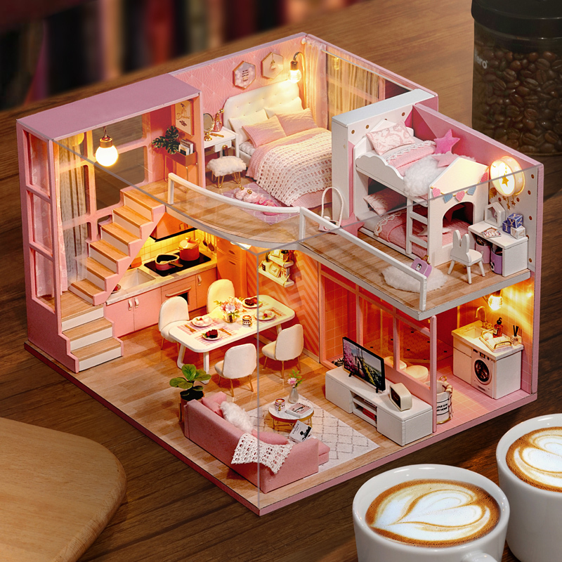 Diy Doll House Imitation Pink Series Bedroom Toys Handmade Wooden Toys Children039s Toys Boys And Girls Valentine039s Day Gi