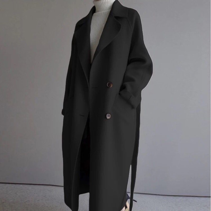 Autumn Winter Slim Long Coat Women Casual Double Breasted Woolen Coat Female Korean Elegant Office Lady Overisze Outwear 201103