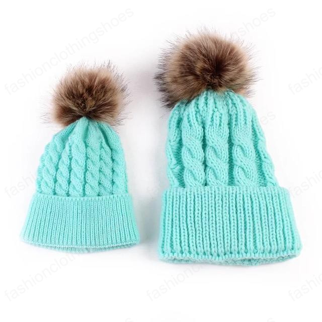 6 Colors INS Mother and Me Baby Kids Boys Girls Beanies Adults Winter Crochet Pom Poms Hats Children Newborn Caps for 0-3 Years