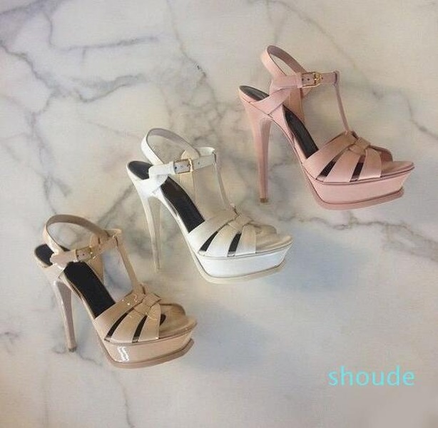 hot sale candy color nude black patent leather cross strappy sandal platform tbar shoes high stiletto heels ladies dress shoes bride